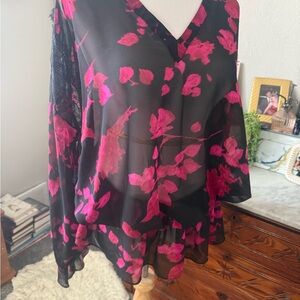 Floral Black and Pink Women's Top